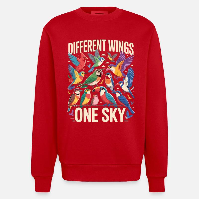 Different Wings One Sky Vogel - Heavyweight Oversized Organic Crew Neck Made in EU - Rot