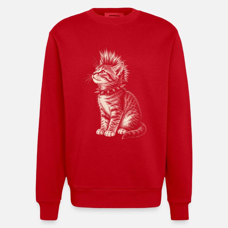 Maillot Punk Cat Mohawk Cats - Sweat bio épais oversize fabriqué en UE - rouge