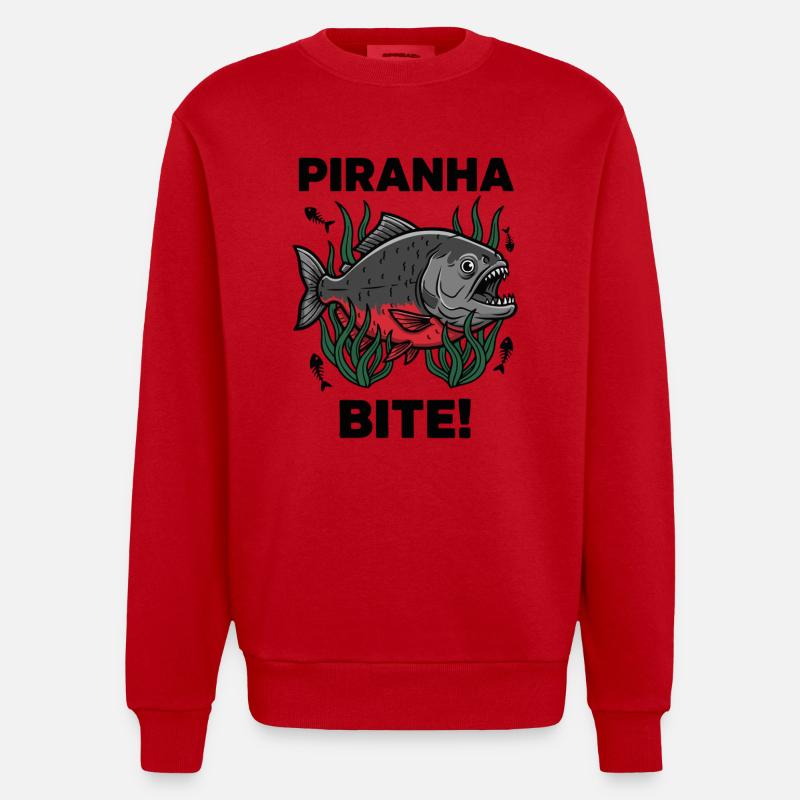 Piranha Rouge Morsure Bite Fish - Sweat bio épais oversize fabriqué en UE - rouge