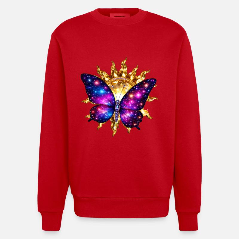 Monde du Soleil – Lumière Cosmique Éternelle - Sweat bio épais oversize fabriqué en UE - rouge