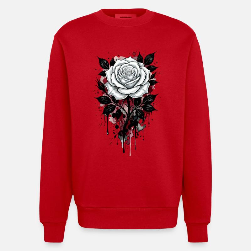 Rose, Rose Blanche, Rose et Fleurs - Sweat bio épais oversize fabriqué en UE - rouge