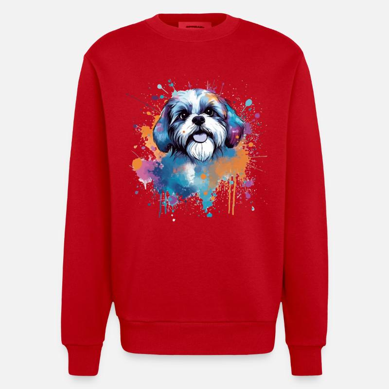 Éclaboussure de chiot Shih Tzu - Sweat bio épais oversize fabriqué en UE - rouge