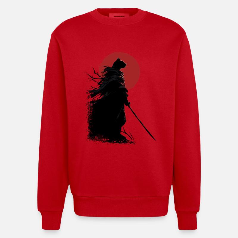 Samurai Cat - Heavyweight Oversized Organic Crew Neck Made in EU - red