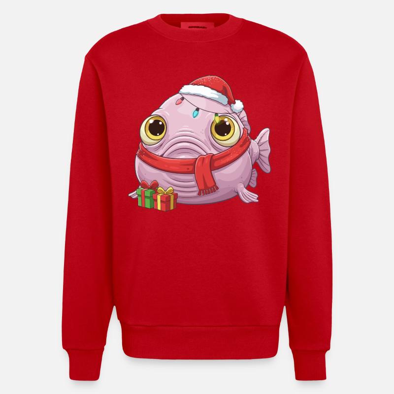 Drôle de Poisson-Blobfish - Noël avec... - Sweat bio épais oversize fabriqué en UE - rouge