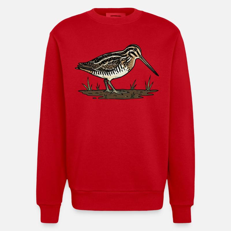 Bécassine Marais Snipe Camouflage Oiseau - Sweat bio épais oversize fabriqué en UE - rouge