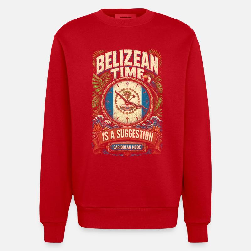 Belize Belizean Root - Heavyweight Oversized Organic Crew Neck Made in EU - red