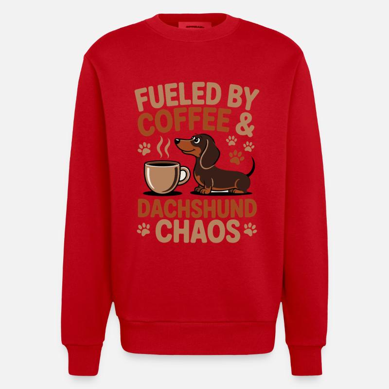 Dackel Kaffee Chaos - Heavyweight Oversized Organic Crew Neck Made in EU - Rot