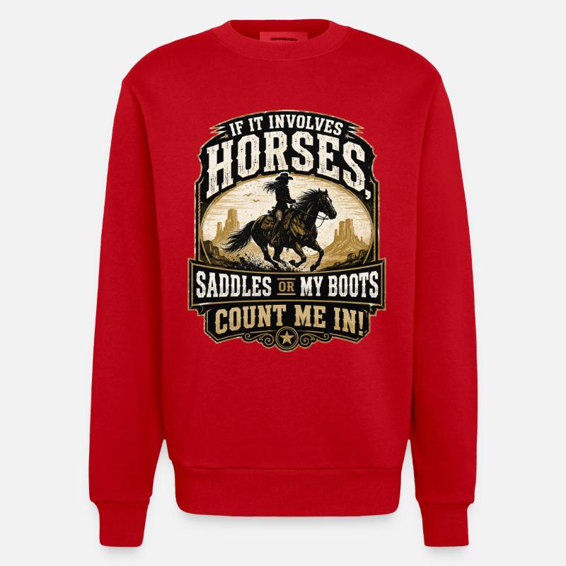 Pferdeheld: Sättel oder Stiefel - Heavyweight Oversized Organic Crew Neck Made in EU - Rot