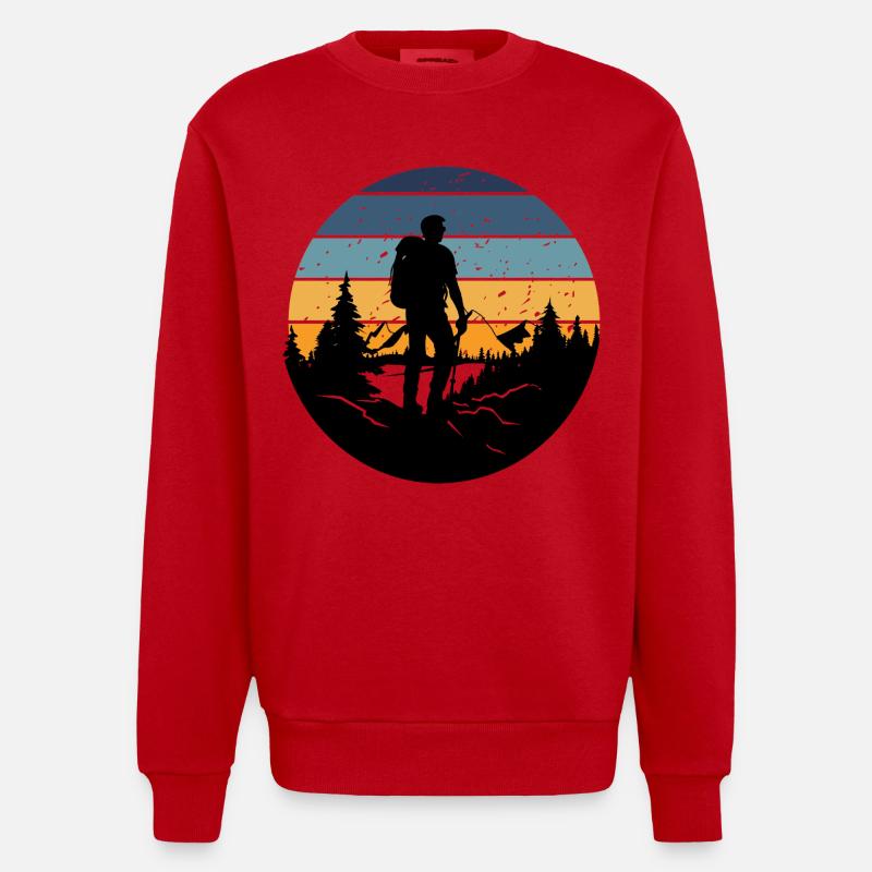Randonneur au coucher rétro - Sweat bio épais oversize fabriqué en UE - rouge