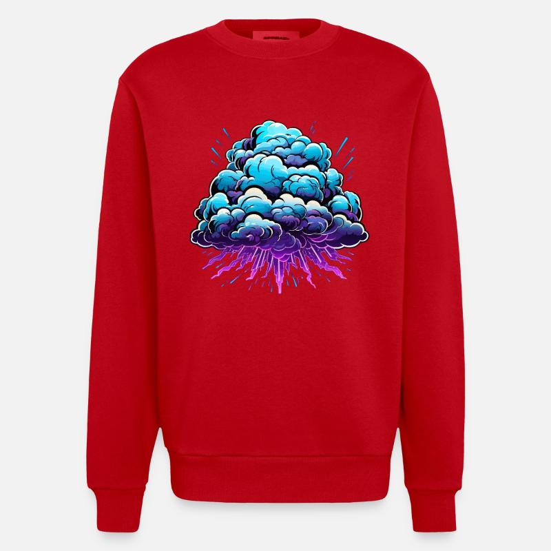 Blue Cloud Pop Explosion de néon - Sweat bio épais oversize fabriqué en UE - rouge