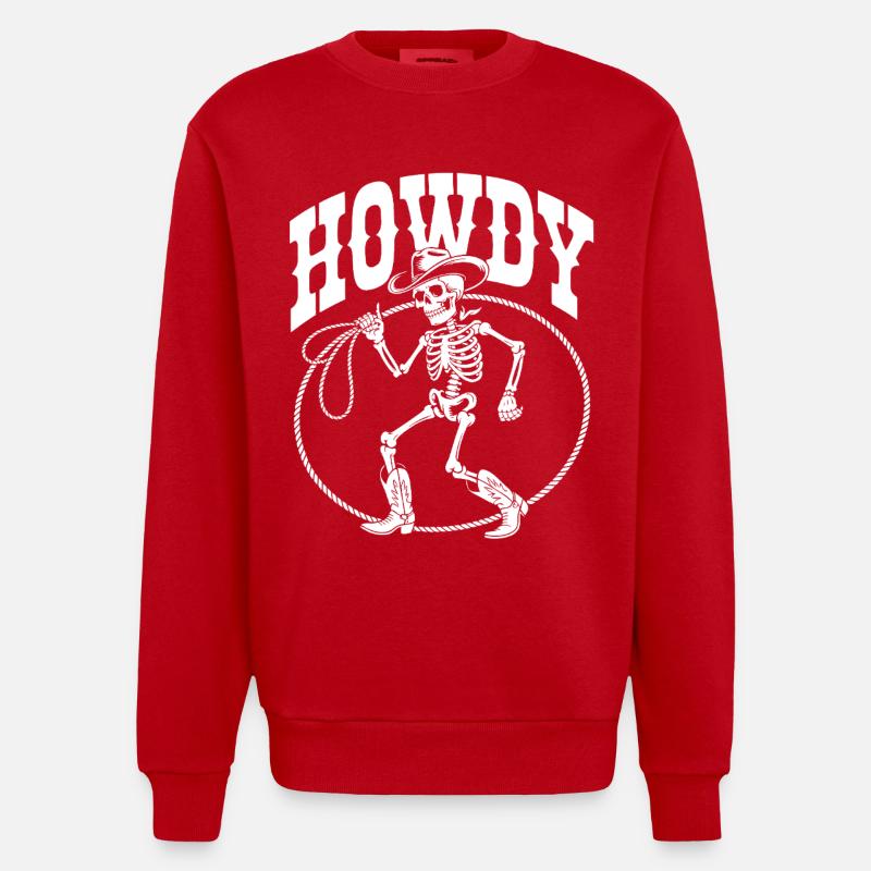Line Dance Howdy Skeleton - Heavyweight Oversized Organic Crew Neck Made in EU - red