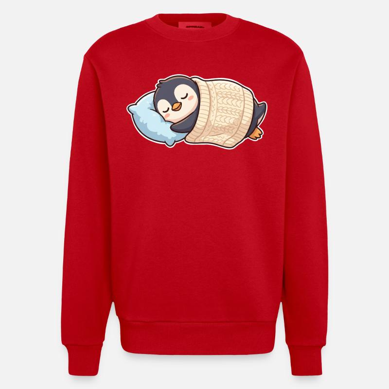 Penguin Sleeping - Heavyweight Oversized Organic Crew Neck Made in EU - red