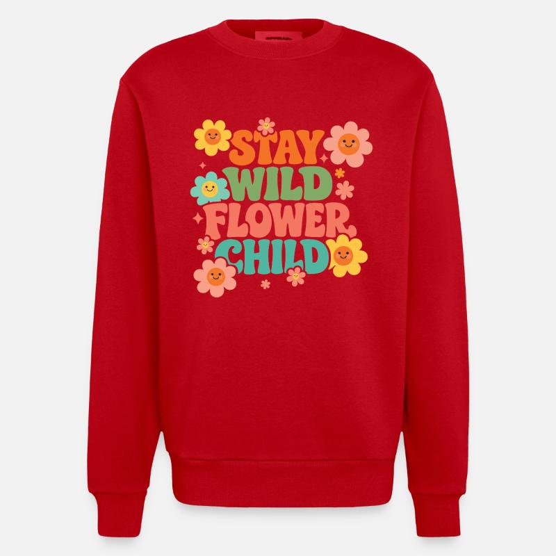 Reste l’enfant des fleurs sauvages - Sweat bio épais oversize fabriqué en UE - rouge