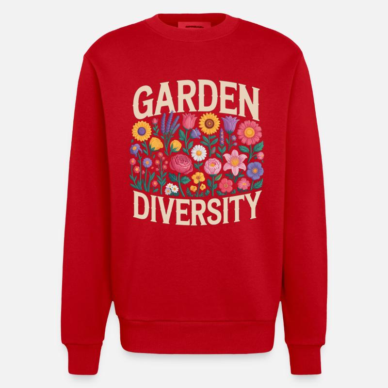 Jardin Diversité Florale - Sweat bio épais oversize fabriqué en UE - rouge