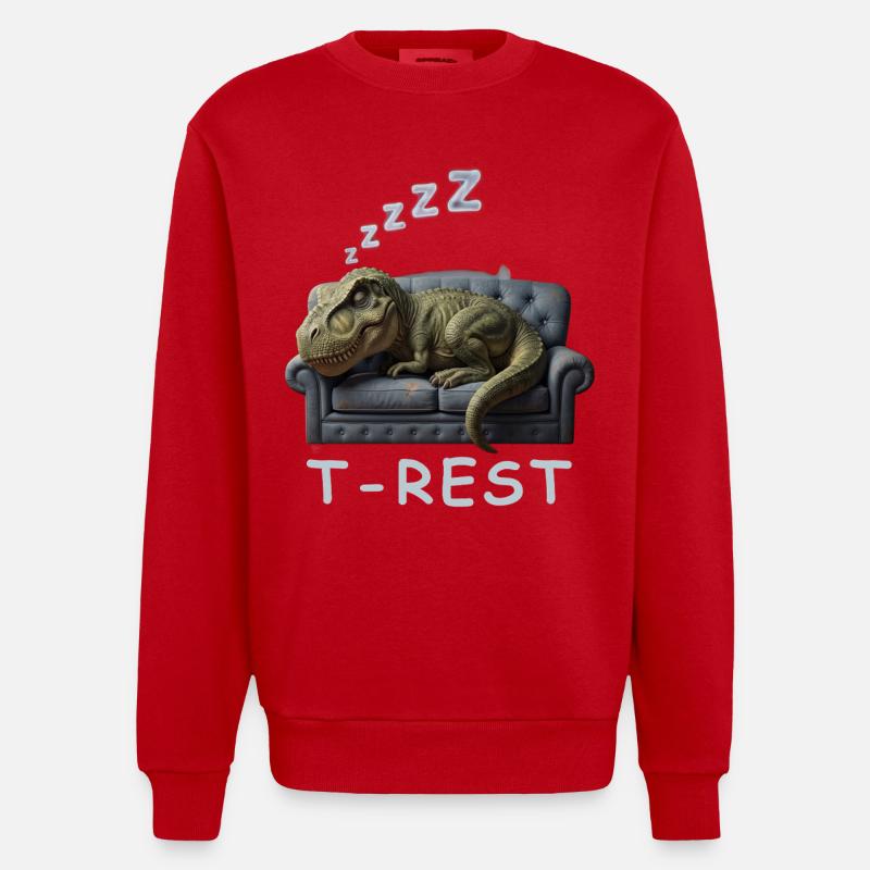 T-Rest Dino on Sofa - Heavyweight Oversized Organic Crew Neck Made in EU - red