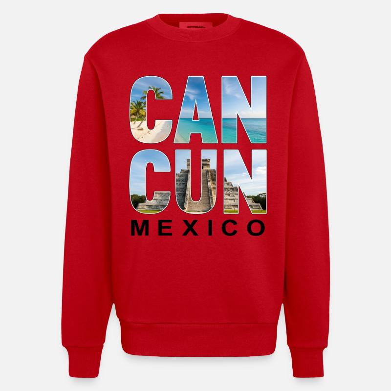 Cancun Mexico - Heavyweight Oversized Organic Crew Neck Made in EU - red