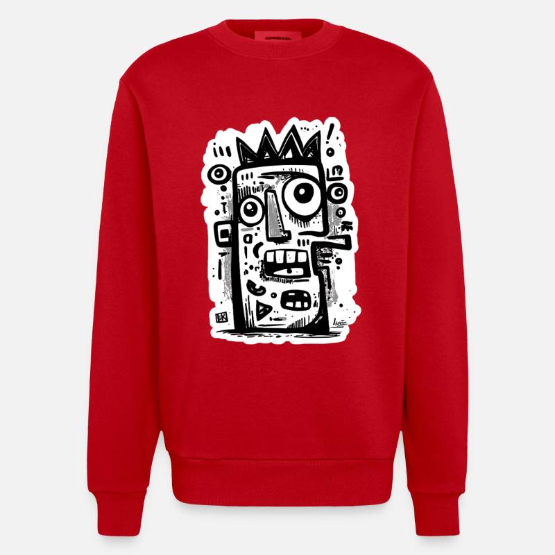 Art abstrait du visage couronné - Sweat bio épais oversize fabriqué en UE - rouge