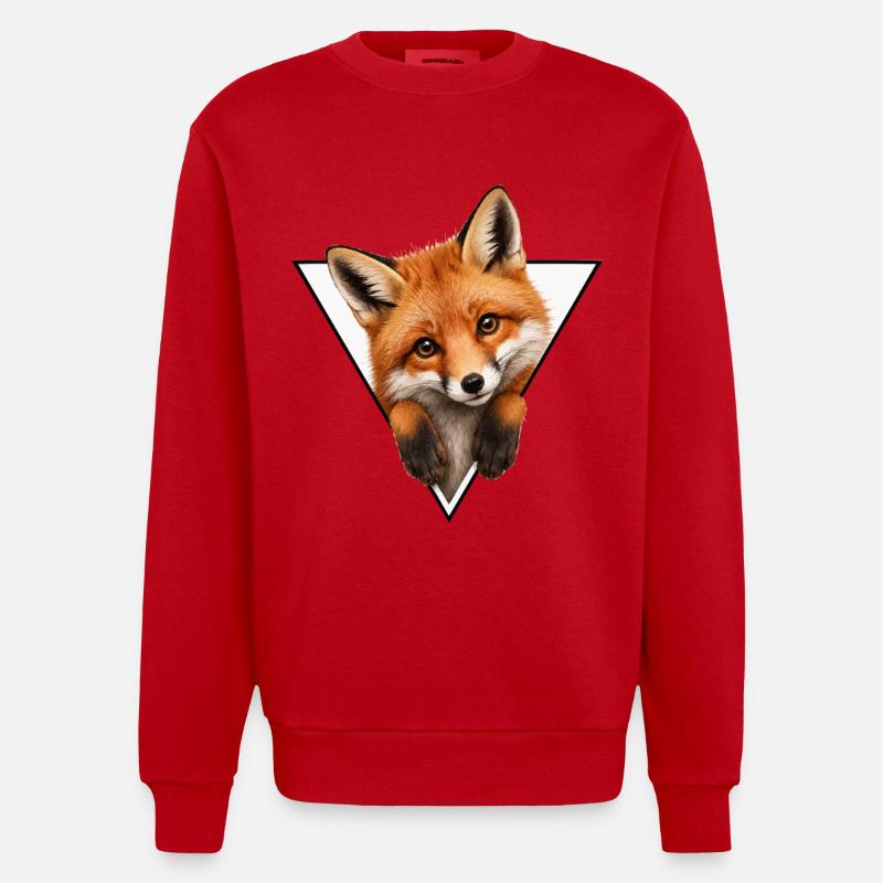 Fox in Triangle Illustration - Heavyweight Oversized Organic Crew Neck Made in EU - red