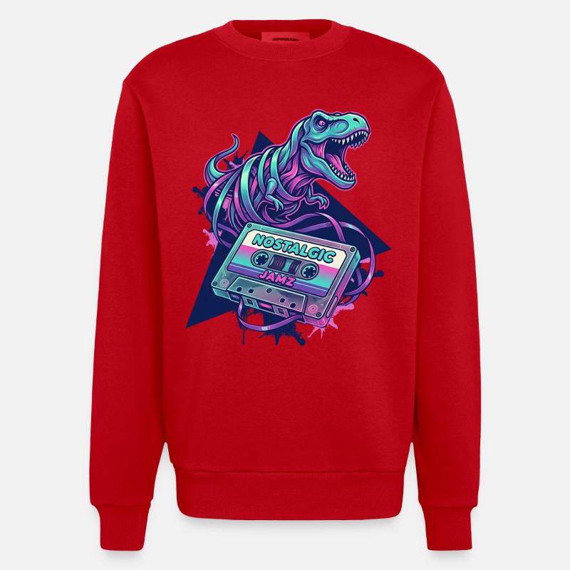 Dinosaur Nostalgic Neon Cassette 80s/90s - Heavyweight Oversized Organic Crew Neck Made in EU - red