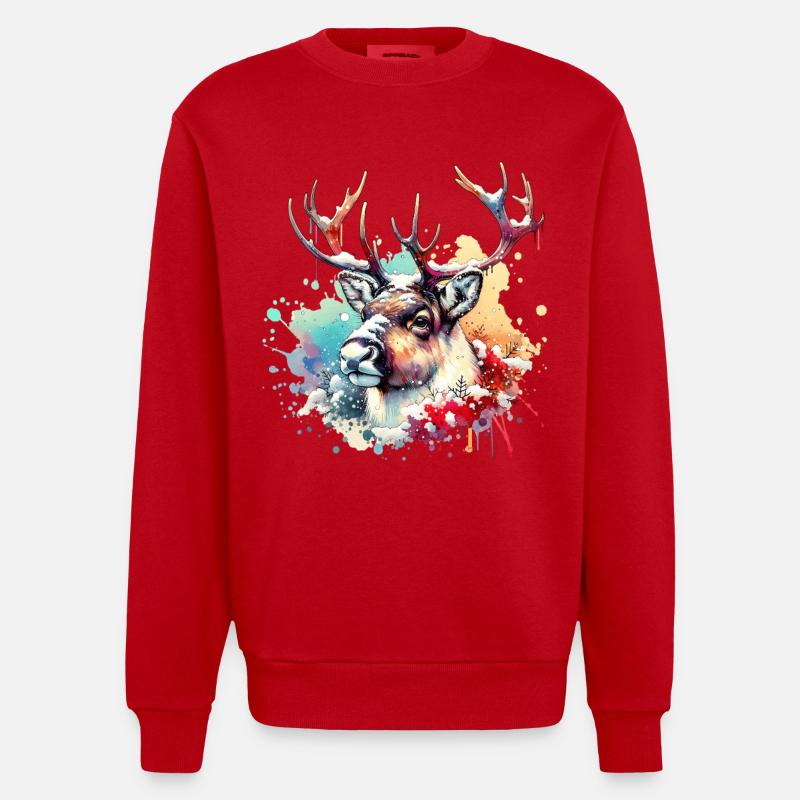 Reindeer Gift - Heavyweight Oversized Organic Crew Neck Made in EU - red