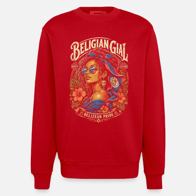 Belize Belizean Root Beligian Gial - Heavyweight Oversized Organic Crew Neck Made in EU - red