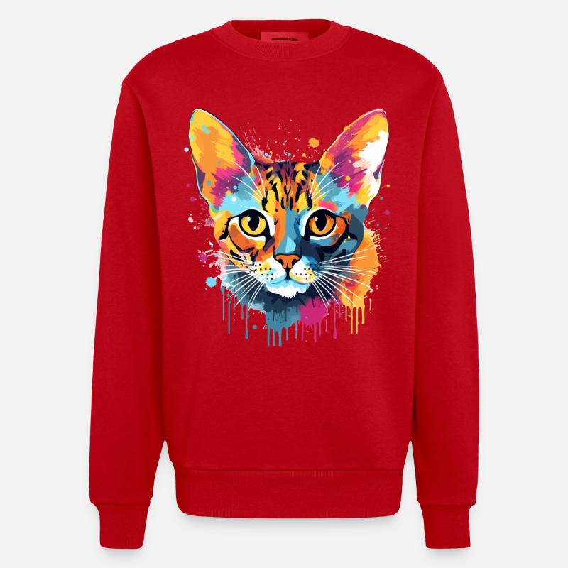 Bunte Bengal-Katzengesicht-Splash-Art - Heavyweight Oversized Organic Crew Neck Made in EU - Rot