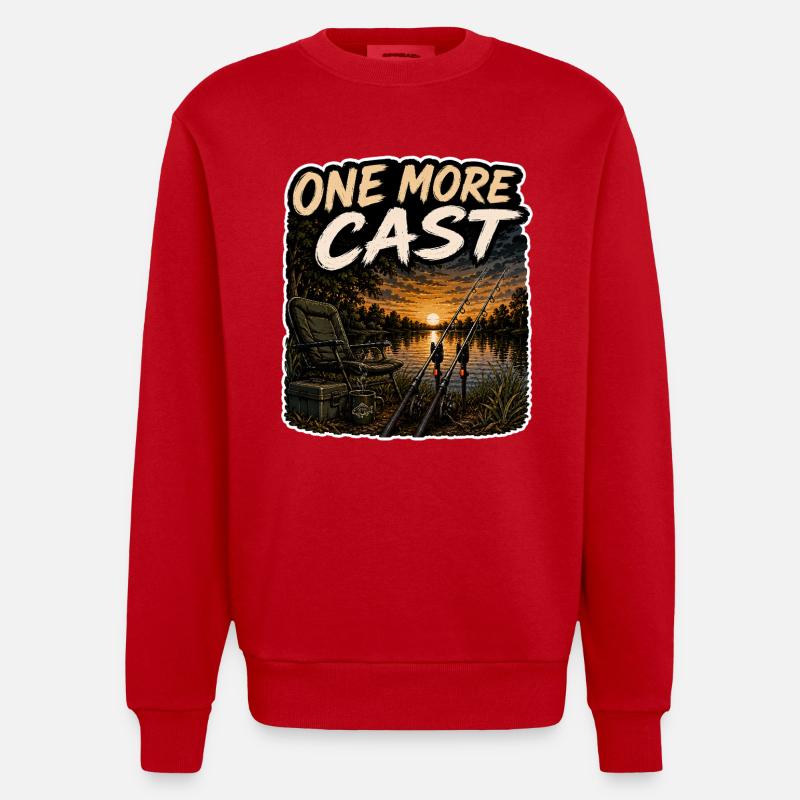Ein weiterer Wurf Sonnenuntergangs-Karpfenfischen-Design - Heavyweight Oversized Organic Crew Neck Made in EU - Rot
