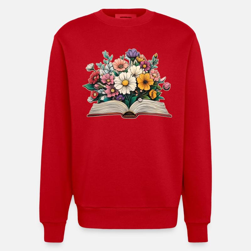 Buch mit Blumen - Heavyweight Oversized Organic Crew Neck Made in EU - Rot