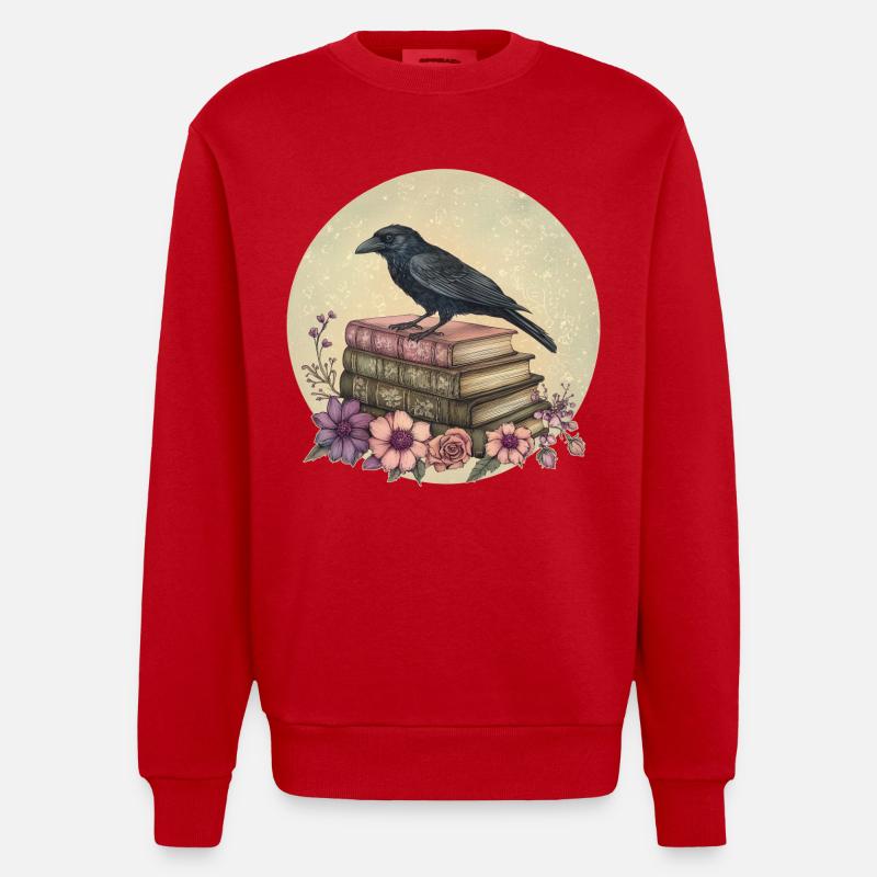 Rabe auf Bücherstapel - Heavyweight Oversized Organic Crew Neck Made in EU - Rot