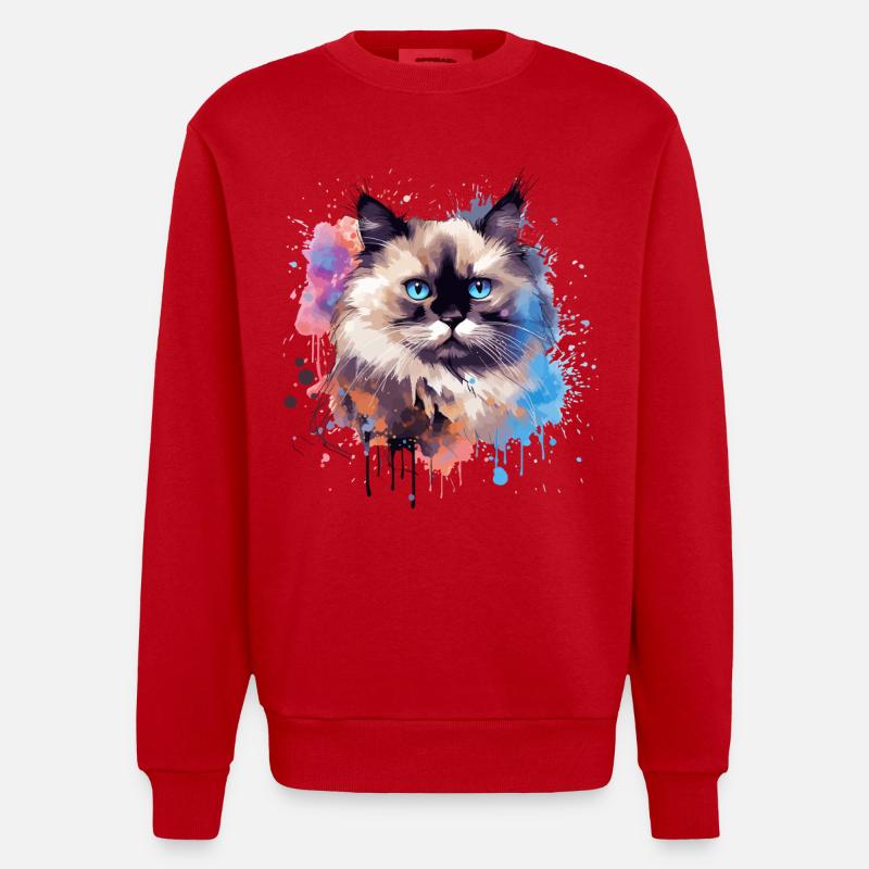 Splash Art Birman-Katzengesicht bunt - Heavyweight Oversized Organic Crew Neck Made in EU - Rot