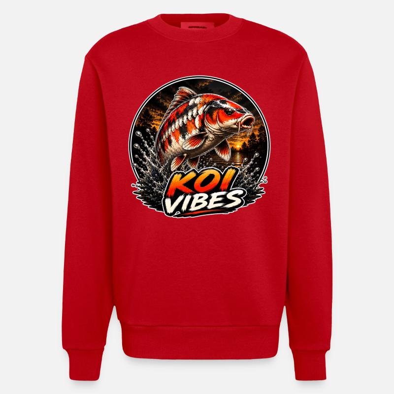 Koi Vibes Sunset Carp Design - Heavyweight Oversized Organic Crew Neck Made in EU - Rot