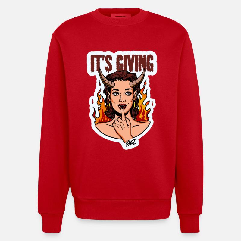 Devilish Diva Flame - Heavyweight Oversized Organic Crew Neck Made in EU - red