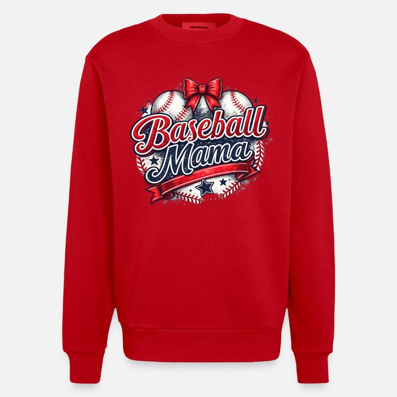 Baseball Mom: Retro Mama Baseball Gift - Heavyweight Oversized Organic Crew Neck Made in EU - red