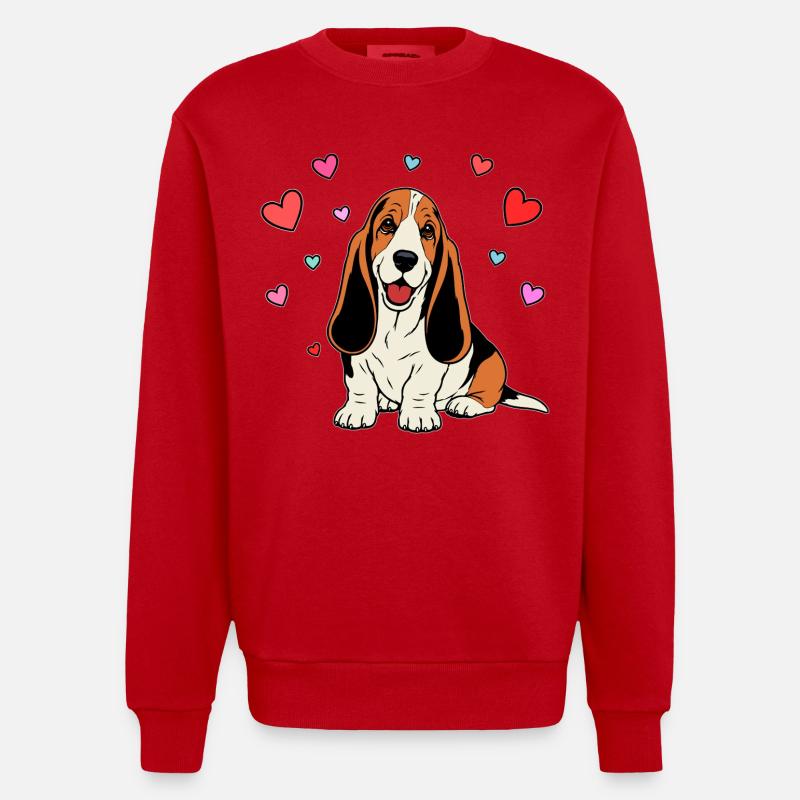 Basset Hound_Hund_sitzendd_Herz_farbig - Sweat bio épais oversize fabriqué en UE - rouge