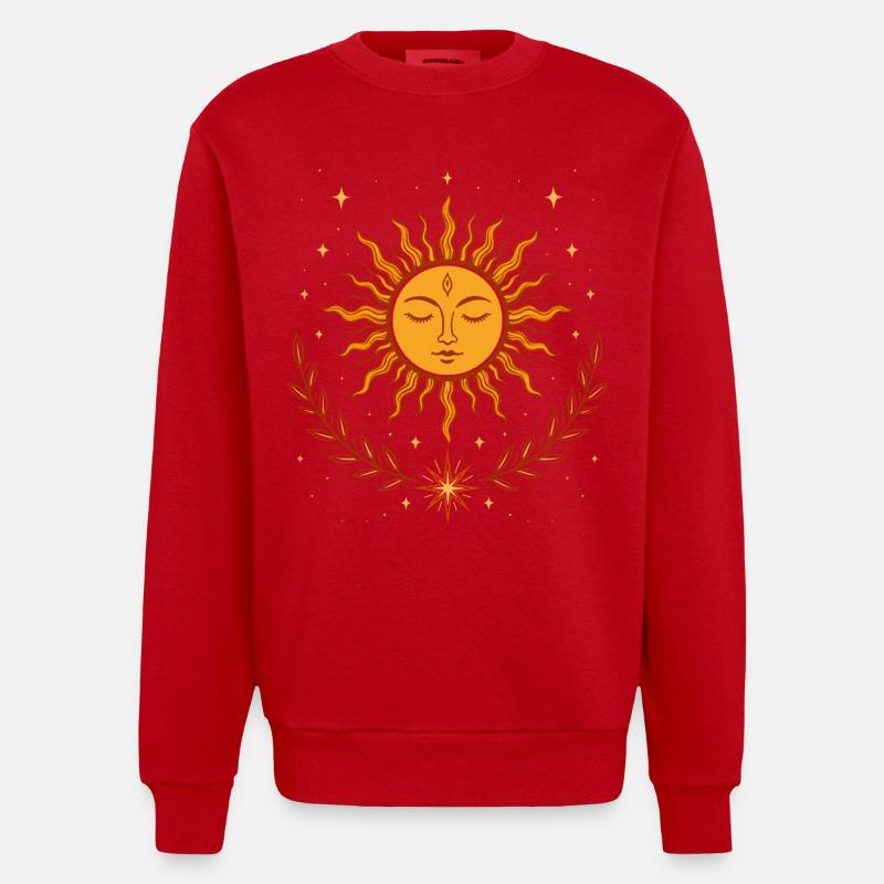 Midsummer Sun – Boho Symbol - Heavyweight Oversized Organic Crew Neck Made in EU - red