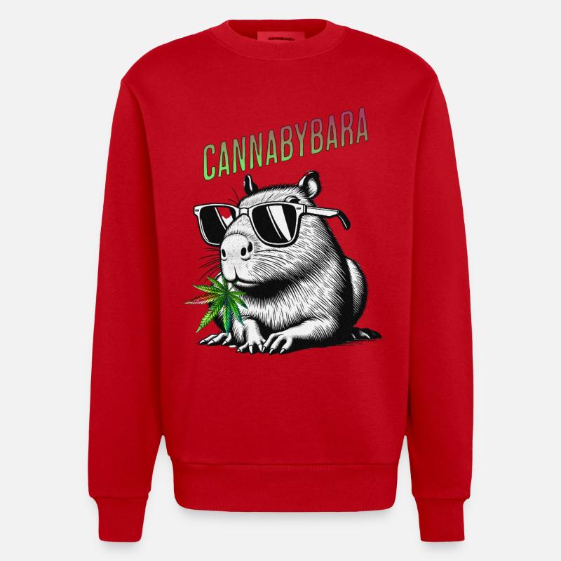 Cannabybara Chill Capybara Cannabis Style - Sweat bio épais oversize fabriqué en UE - rouge