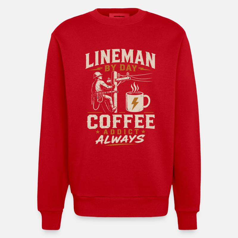 Strom Techniker Kaffee Kabel Arbeit - Heavyweight Oversized Organic Crew Neck Made in EU - Rot