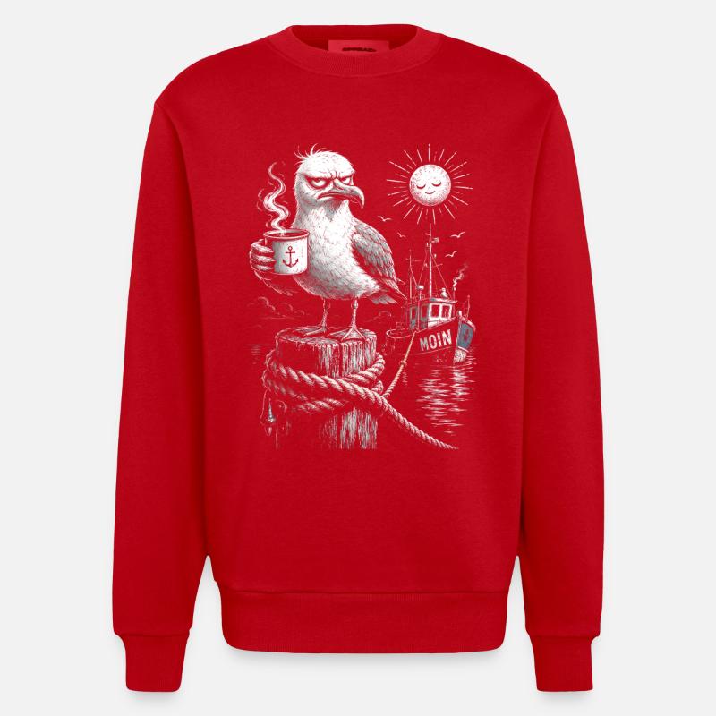 MOIN – Grummeliges Möwe mit Kaffee - Sweat bio épais oversize fabriqué en UE - rouge