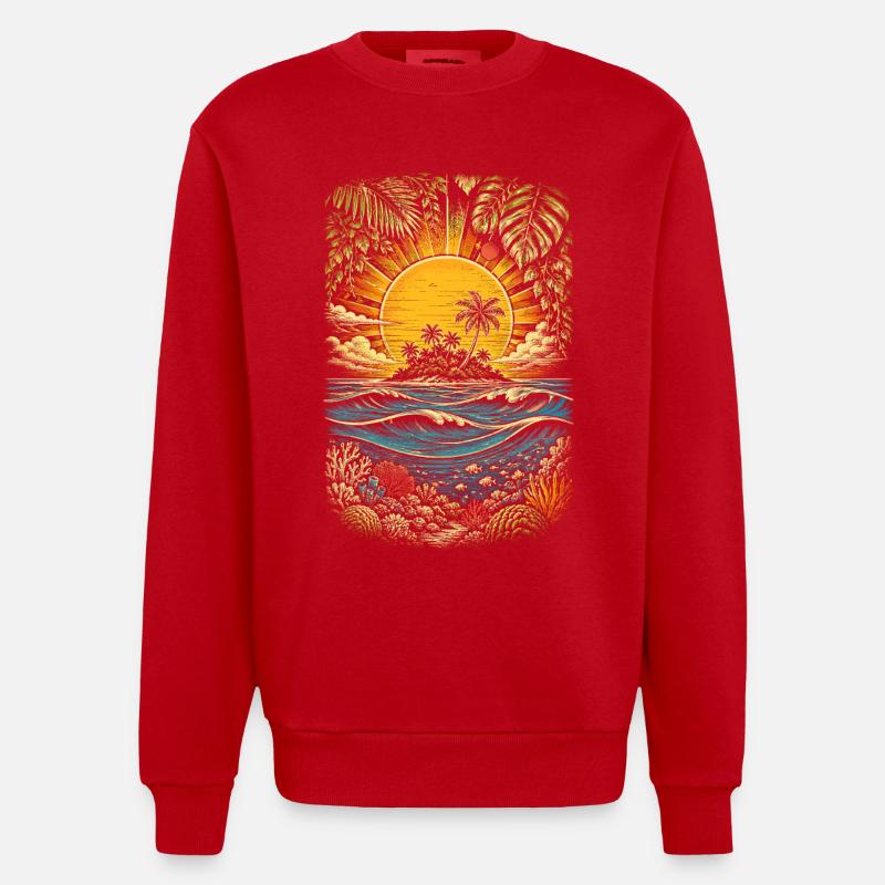 Belize Belizean Root - Heavyweight Oversized Organic Crew Neck Made in EU - red
