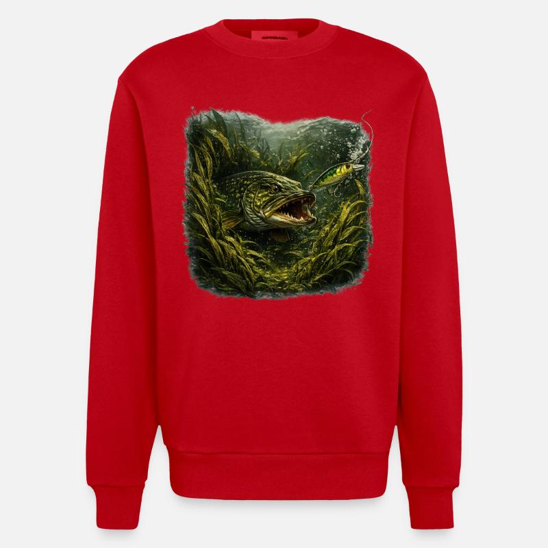 Hecht-Hinterhalt-Räuberfisch-Design - Heavyweight Oversized Organic Crew Neck Made in EU - Rot