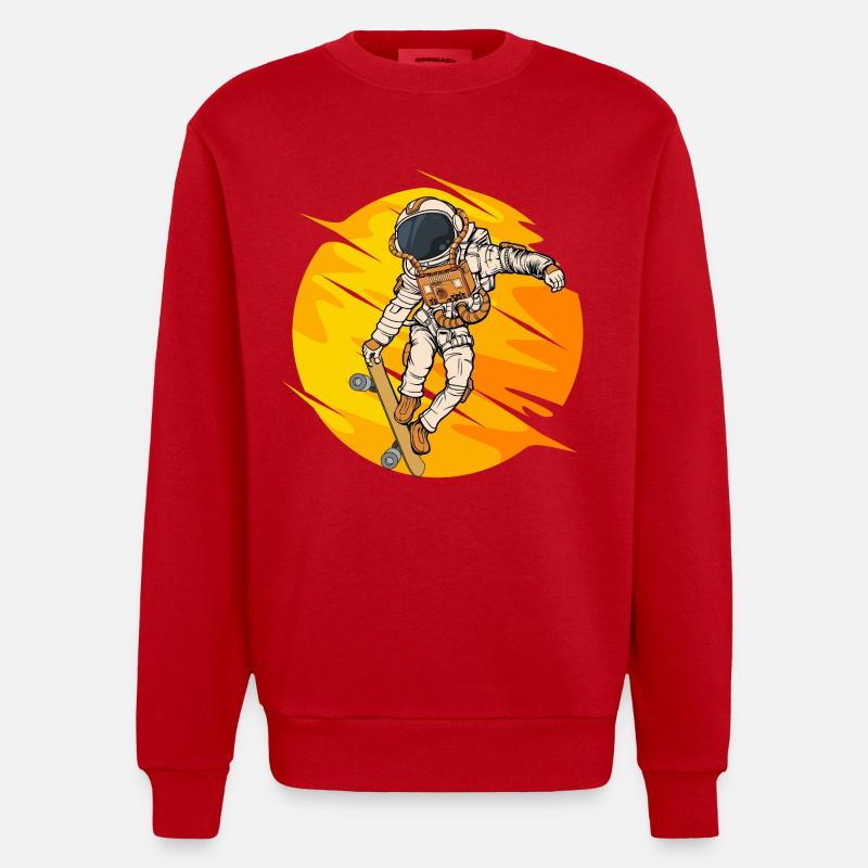 Astronaut Skateboard Sprung - Heavyweight Oversized Organic Crew Neck Made in EU - Rot