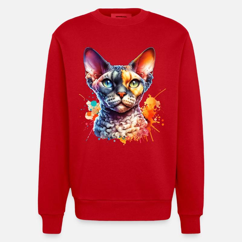 Devon Rex Motif - Heavyweight Oversized Organic Crew Neck Made in EU - red