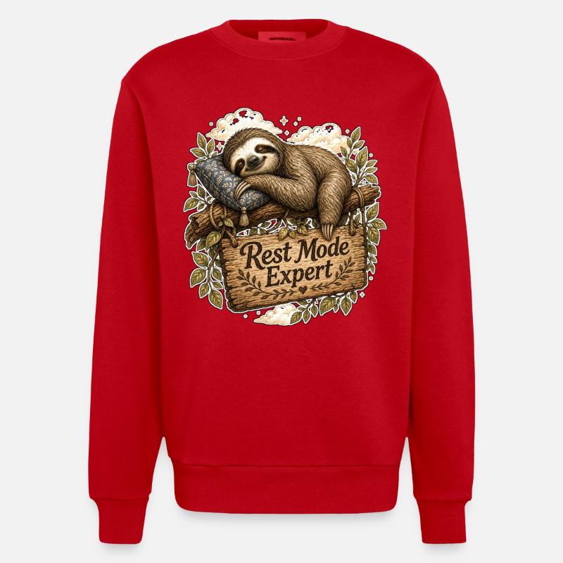 Rest Mode Expert Faultier - Heavyweight Oversized Organic Crew Neck Made in EU - Rot