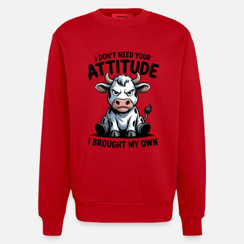 Attitude de vache : expression - Sweat bio épais oversize fabriqué en UE - rouge