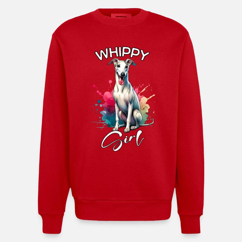 Whippet Mädchen Windhund - Heavyweight Oversized Organic Crew Neck Made in EU - Rot