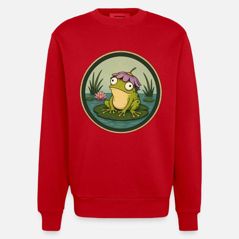 Grenouille de rivière sur nénuphar - Sweat bio épais oversize fabriqué en UE - rouge