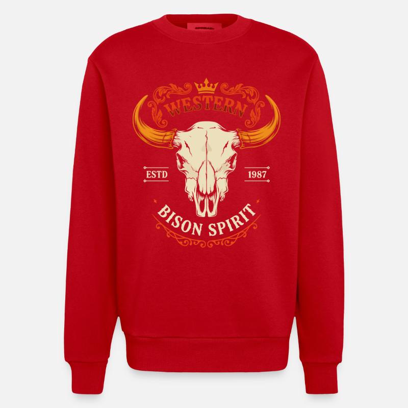 Crâne d’esprit du bison occidental - Sweat bio épais oversize fabriqué en UE - rouge