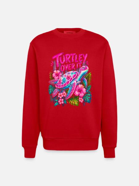 Turtley Over It Cute Turtle Flower - Heavyweight Oversized Organic Crew Neck Made in EU - red