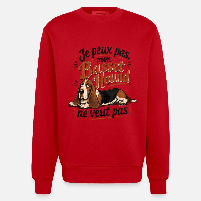 Basset Hound Décontracté - Sweat bio épais oversize fabriqué en UE - rouge