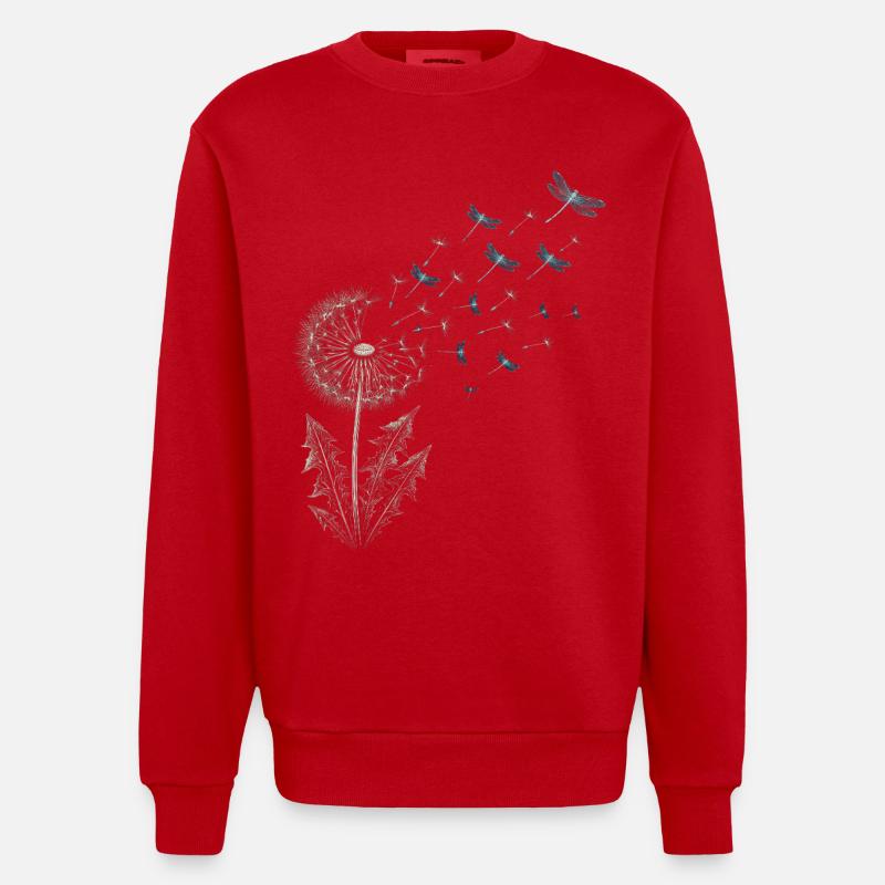 Pusteblume mit Libellen - Heavyweight Oversized Organic Crew Neck Made in EU - Rot
